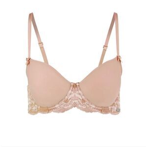 Adore Me Cafeau Demi Bra 34C NWT Lace Lightly Lined Nude Taupe